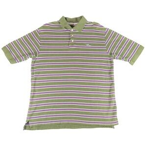 Rocawear Polo Shirt Mens Large Green Purple Stripe Cotton Short Sleeve Logo